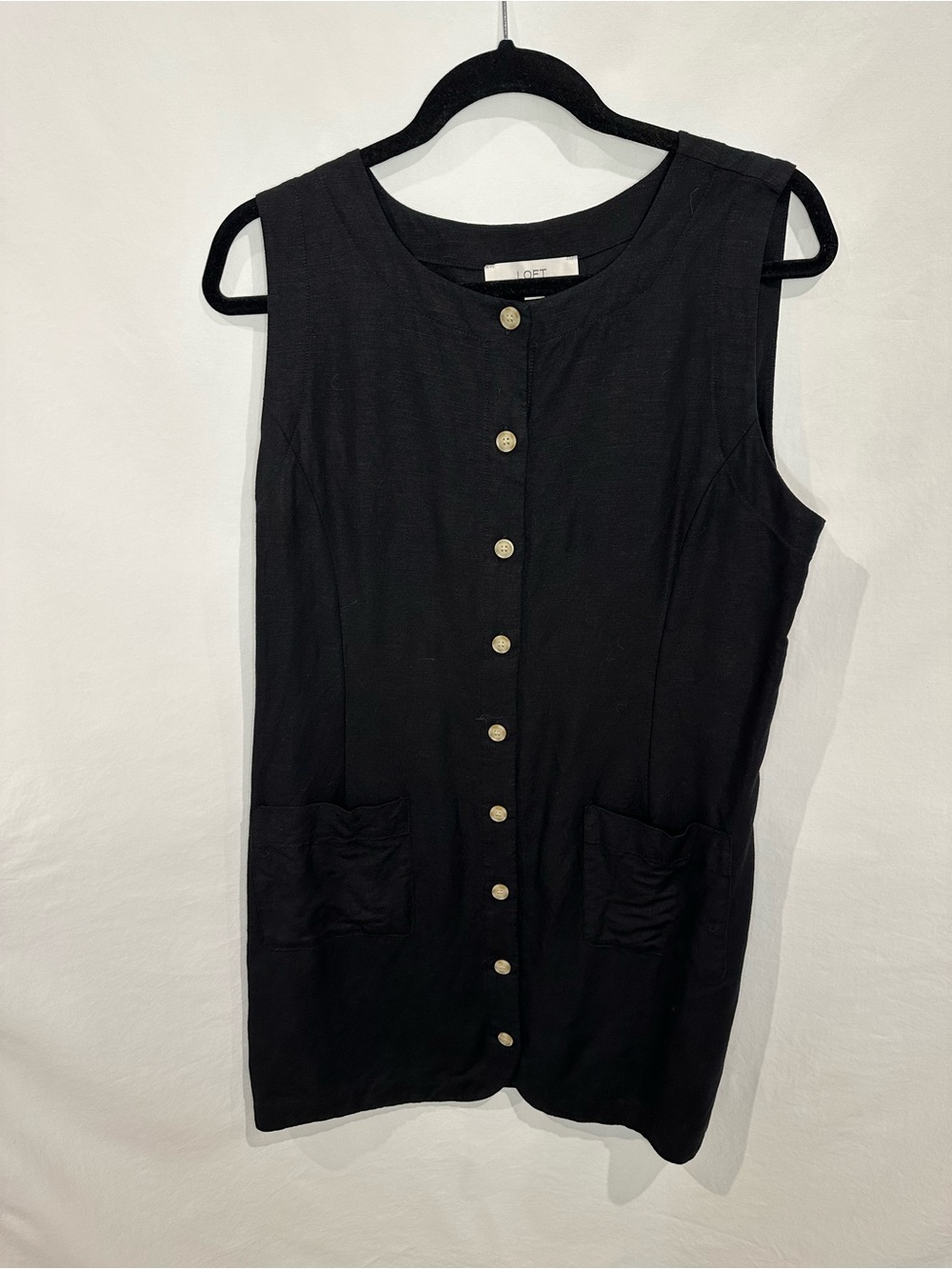 LOFT Black Sleeveless Button-Front Tunic with Patch Pockets